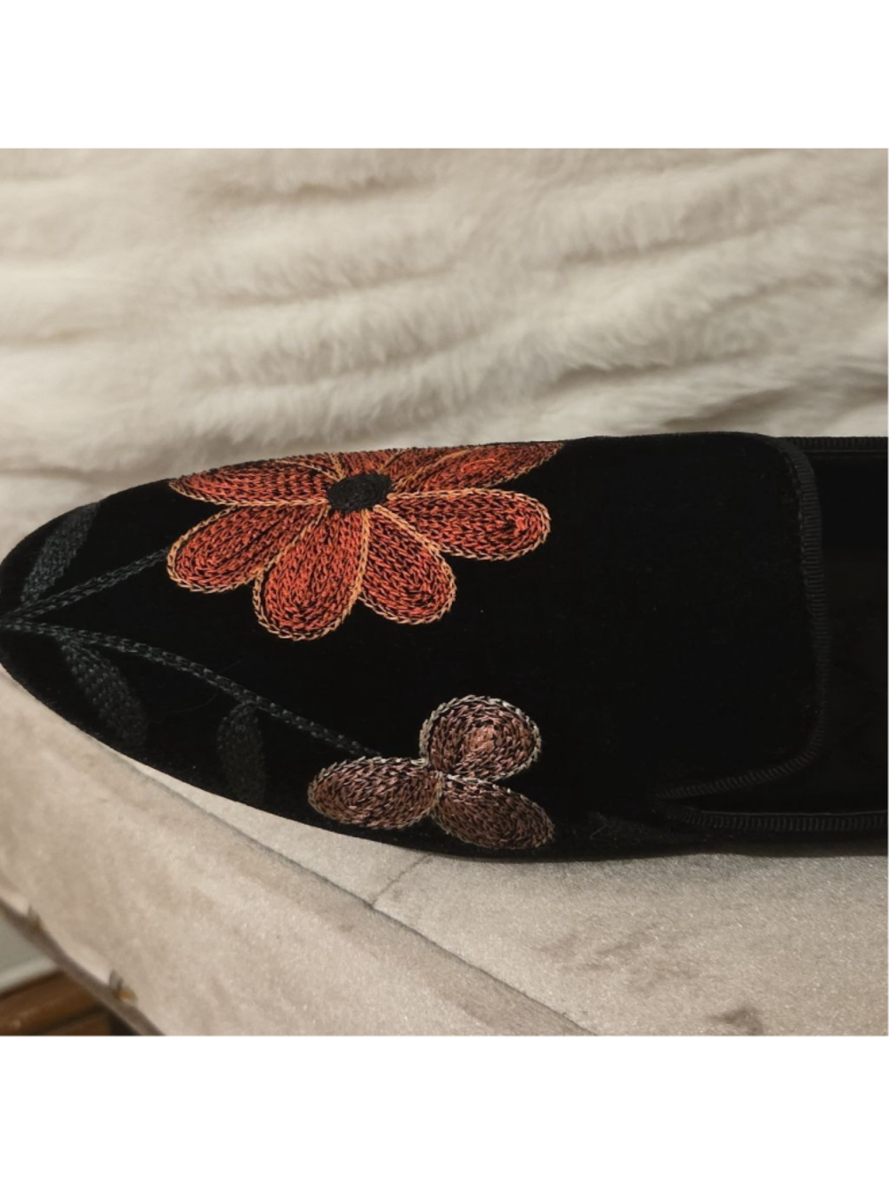 Women's Birdies Black Velvet Floral Embroidered Loafers Size 8 - Picture 8 of 14